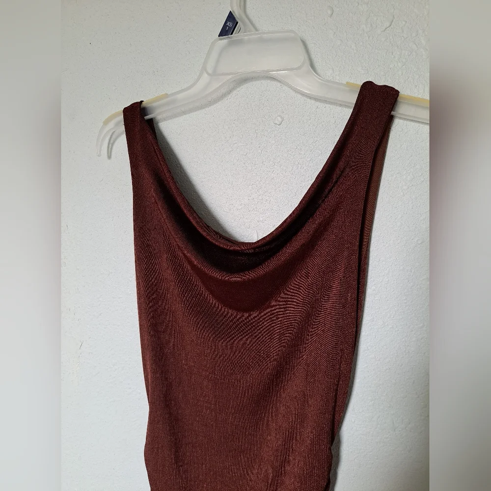 Brown Cowl Neck Dress - Picture 2 of 9